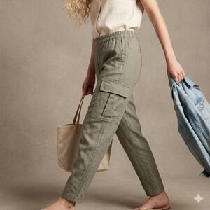 Zara Linen Cargo Pants M Sage Green Minimalist Utility Coastal Quiet Luxury